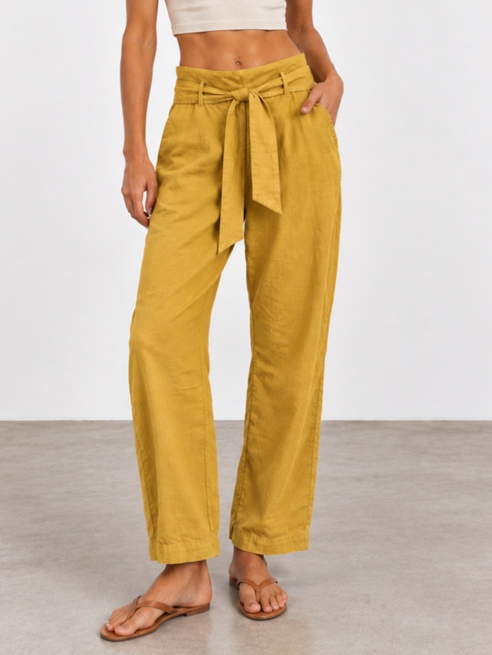 SEZANE Austin Paperbag Tie Waist Stretch Trousers Mustard Yellow Pants Sz 6 GUC